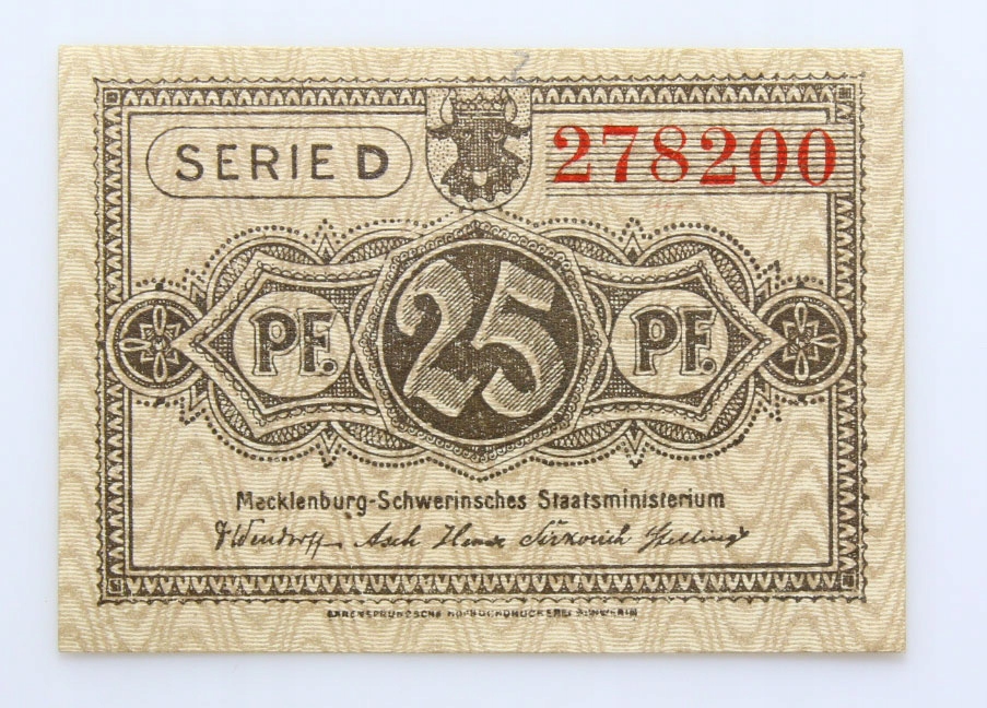 BANKNOT - Mecklenburg - 25 Pfennig 1922 - Stan UNC
