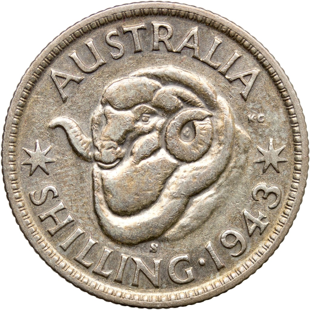Australia, 1 szyling 1943, Jerzy VI, st. 2-