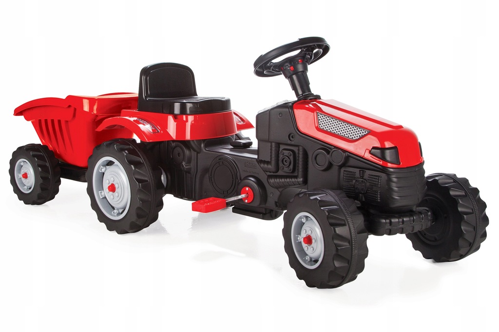 DUZY TRAKTOR NA PEDAŁY Z PRZYCZEPĄ CZERWONY XXL