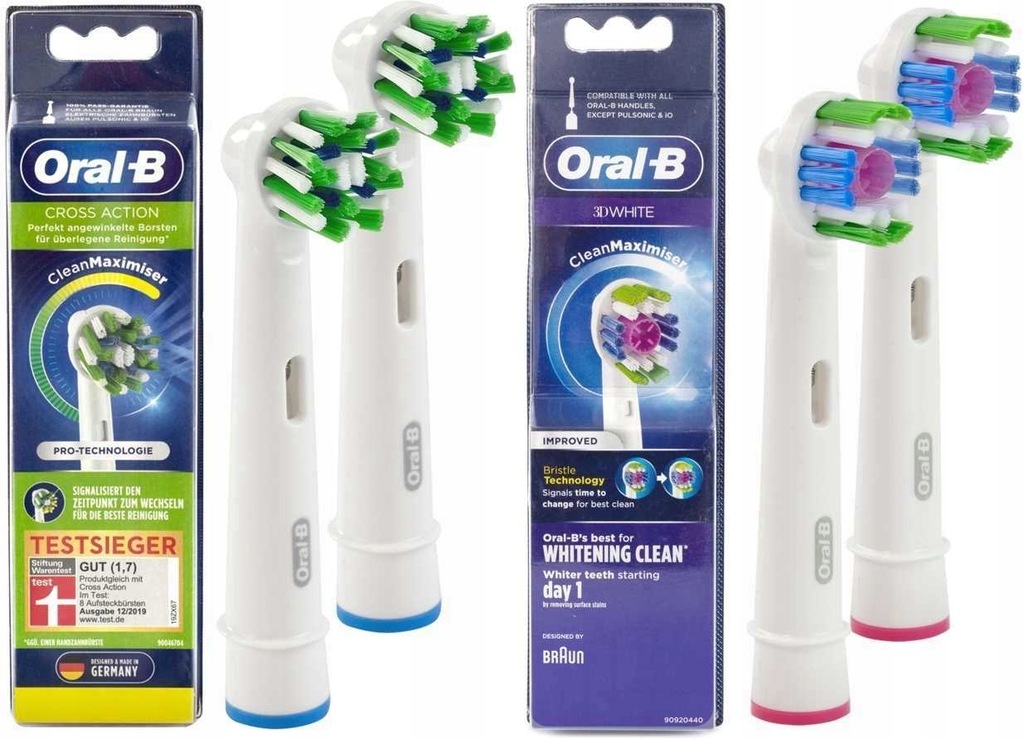 4 x ORYGINALNE KOŃCÓWKI ORAL-B CROSS + 3D WHITE