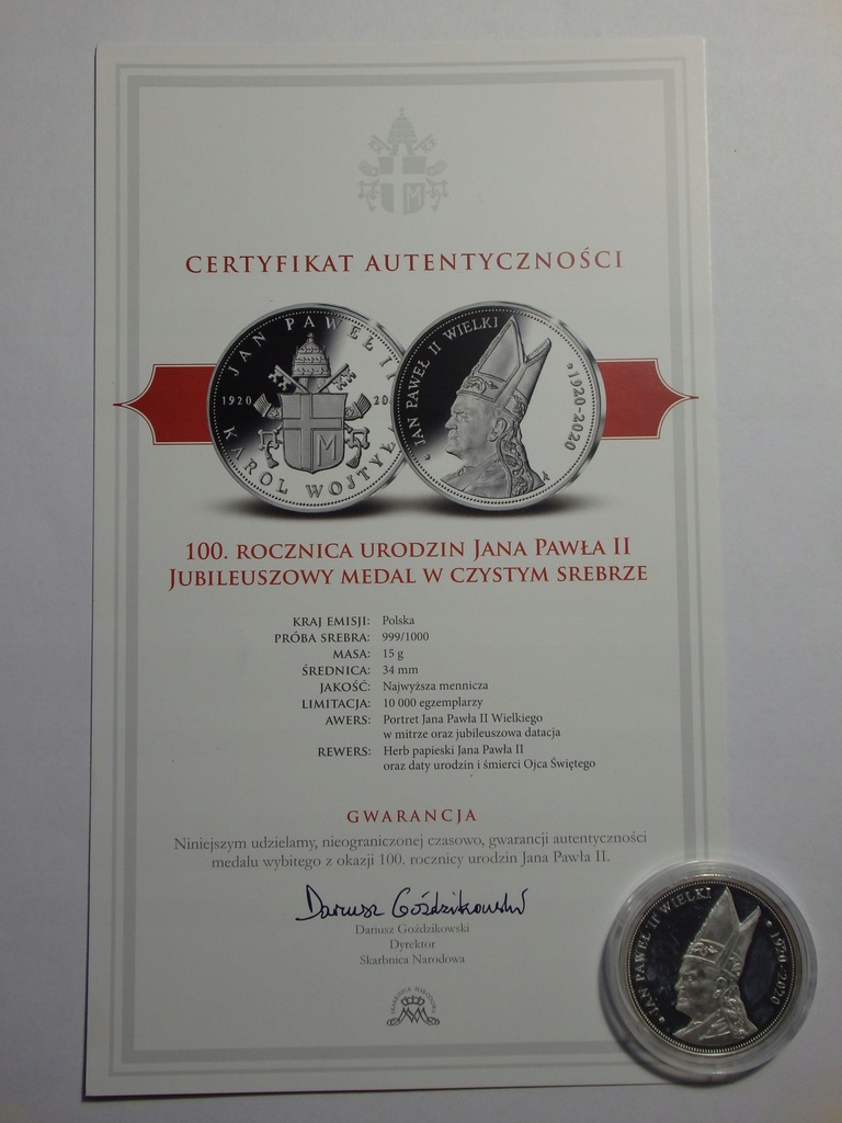 Medal, 100. Rocznica Urodzin Jana Pawła II, Karol Wojtyła, Ag Y746