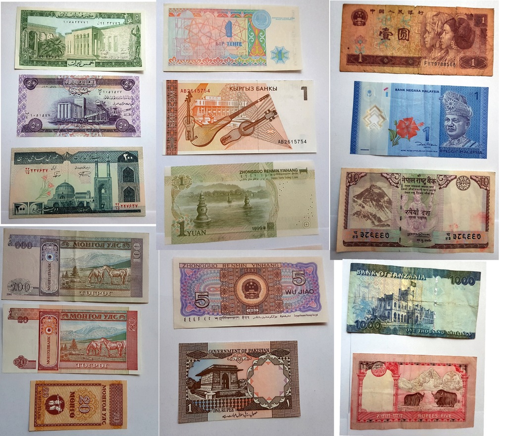 Azja Banknoty ZESTAW 16szt Chiny Iran Irak Liban