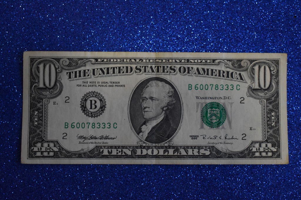 10 DOLLARS, USA, 1995r, "B" NOWY JORK,