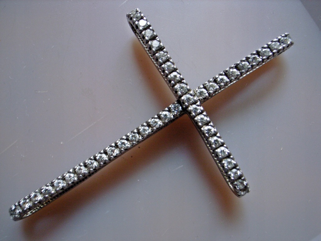 Bardzo duży Krzyż Wisiorek 7 cm Cyrkony Srebro 925