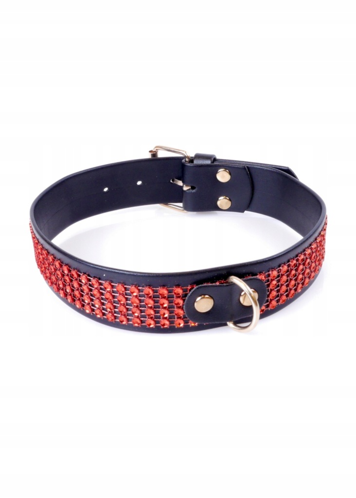 Fetish B - Series Collar with crystals 3 cm Red L