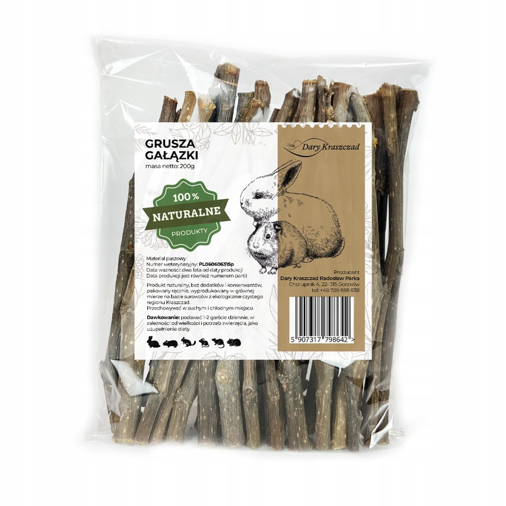 Gałązki Gruszy Gryzak dla Królików, Gryzoni 200g