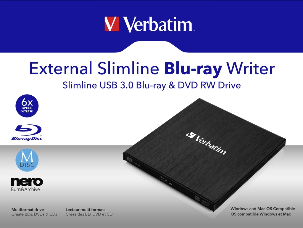 Купить ВНЕШНИЙ ПРИВОД VERBATIM BLU-RAY X6 USB 3.0+ M-ДИСК: отзывы, фото, характеристики в интерне-магазине Aredi.ru