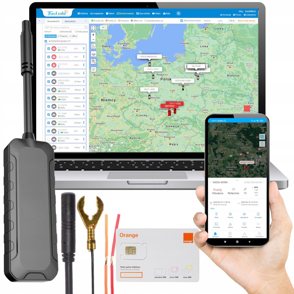 Lokalizator GPS mini Monitoring Pojazdów Łatwy Montaż SMS Serwis na 10lat