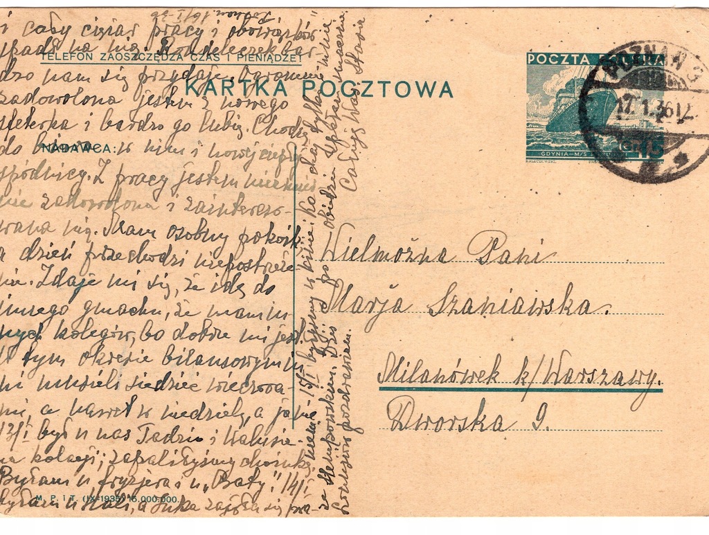 Kartka z obiegiem z 1936r