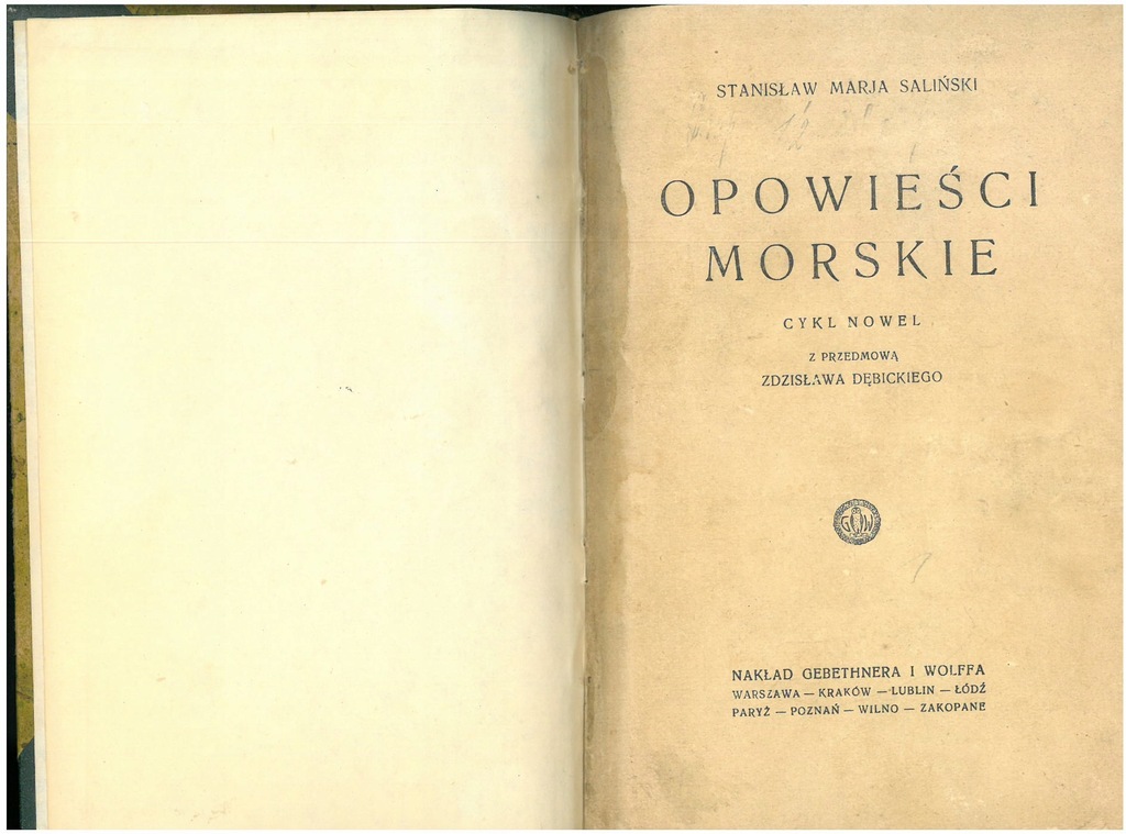 OPOWIEŚCI MORSKIE Cykl nowel - Saliński 1928