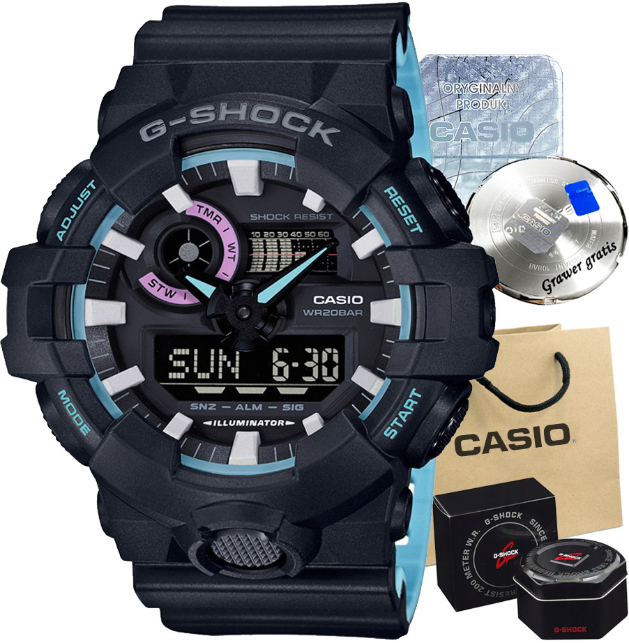 Sportowy zegarek męski Casio GSHOCK WR20bar ALARM 10434396328