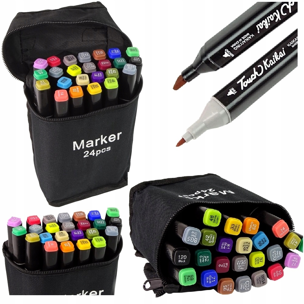 MARKERY ALKOHOLOWE 24 SZT Flamastry Mazaki Pisaki Dwustronne Pro + TORBA