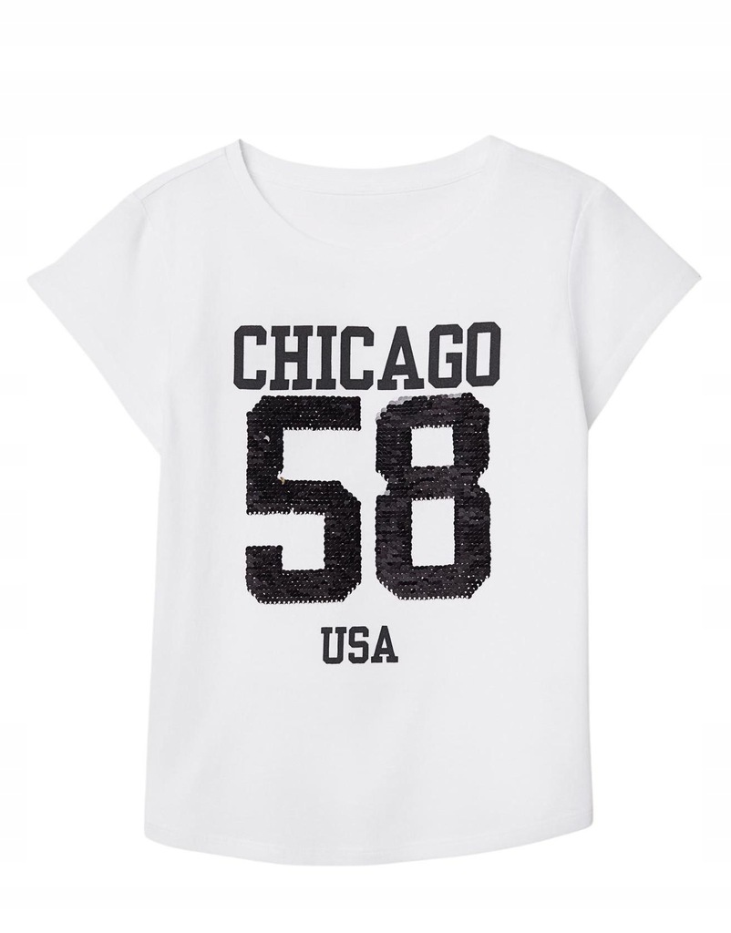 P8Q106 H&M__MJ9 T-SHIRT PRINT CEKINY__158/164