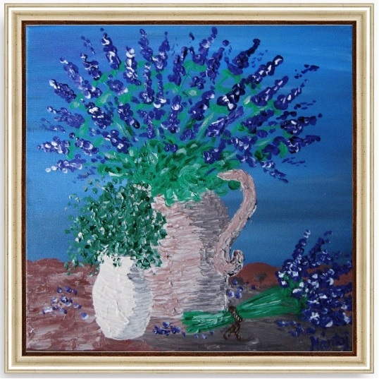 Obraz ręcznie malowany kwiaty lawenda majeranek