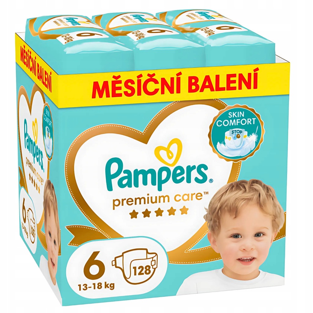 PIELUSZKI PAMPERS PREMIUM CARE ROZMIAR 6 128 SZT BEZPIECZNE DLA DZIECKA