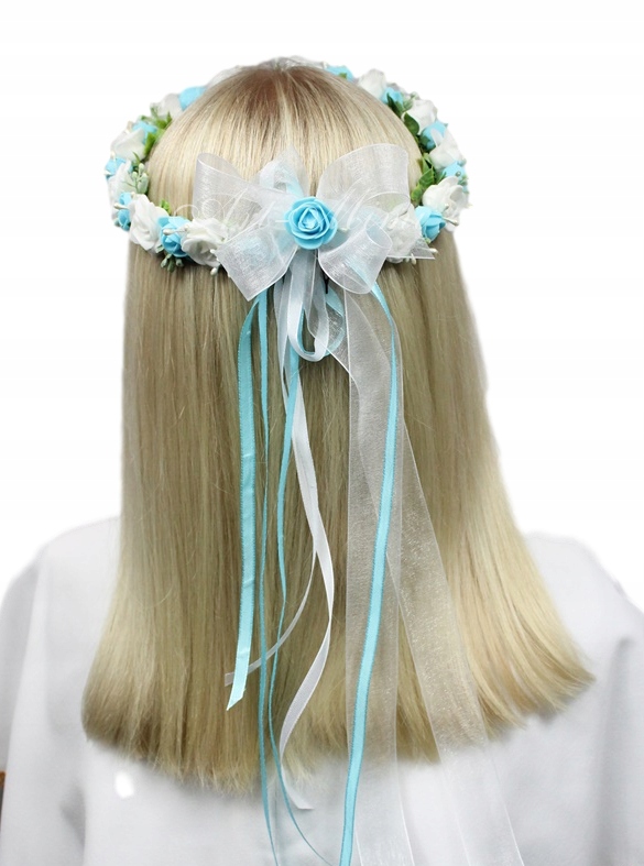 Wianek komunijny Różyczki NIEBIESKI komunia KOKARDA