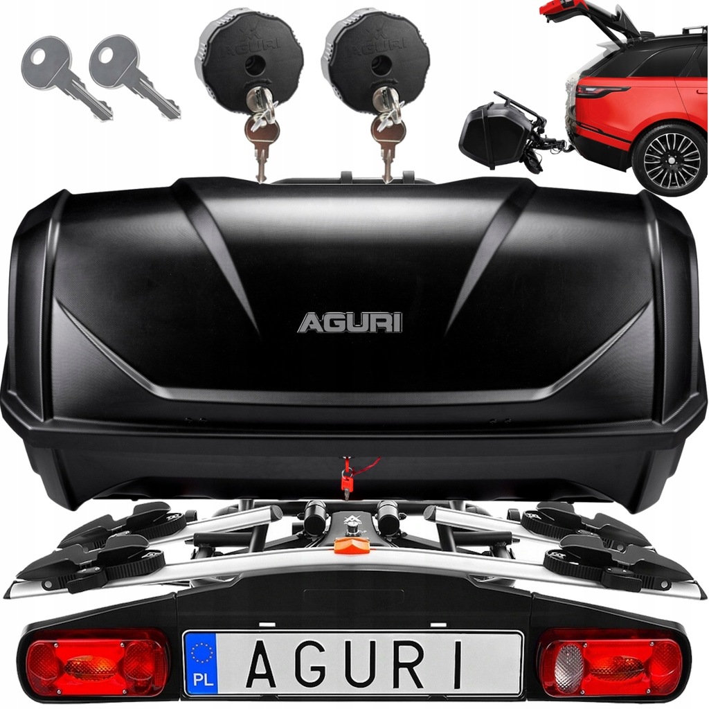 Bagażnik rowerowy Aguri Active Bike 2 BOX BAGAŻOWY KUFER NA HAK Silver 340L