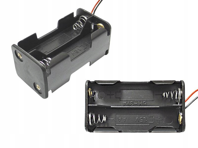 Koszyk pojemnik na baterie 4x paluszki AA LR06 LR6 kwadrat 2+2 z przewodami