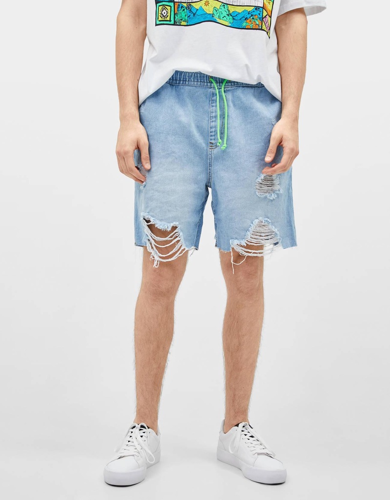 21B101 BERSHKA__WDL SPODENKI JEANS RIPPED__S