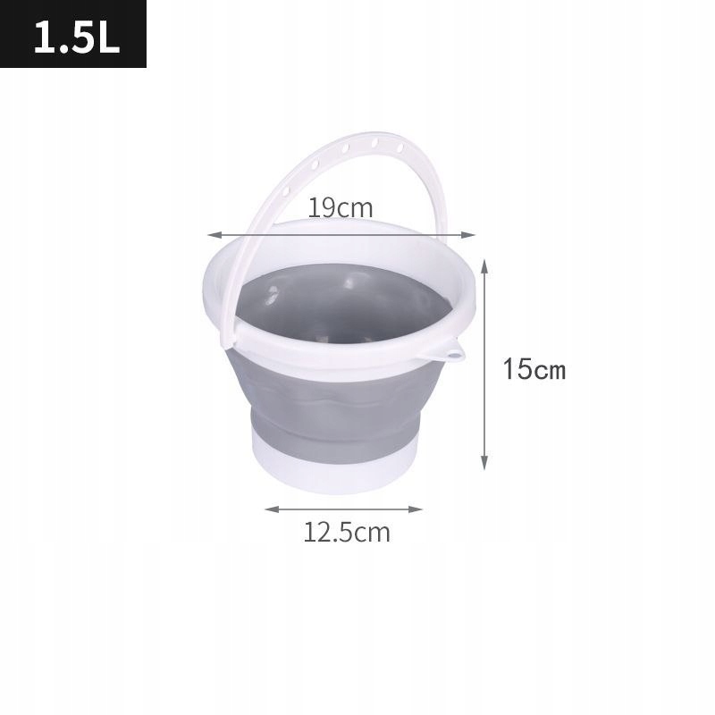 Silikonowe wiadro składane 1.5L - szaro - białe