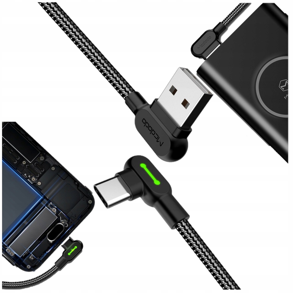 Kabel kątowy USB - USB C kątowy 50 cm 0,5m szybkie ładowanie i przesyłanie