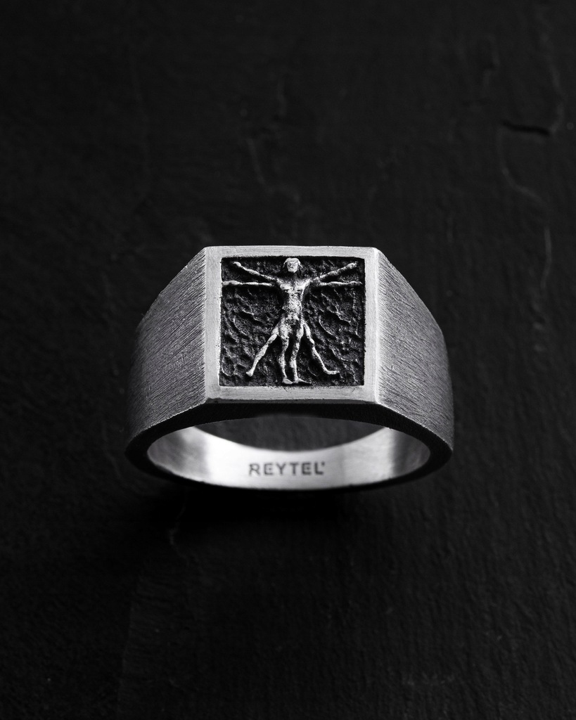 Srebrny pierścień VITRUVIAN MAN (Leonardo da Vinci) 22.5
