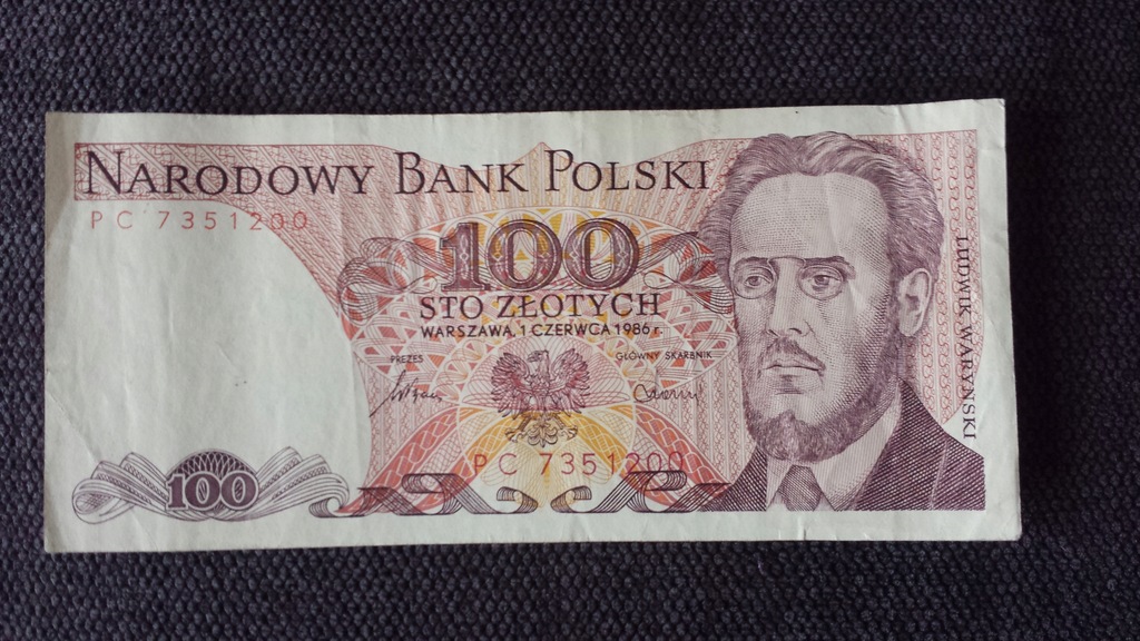 100 zł Ludwik Waryński 1986r. seria PC bcm