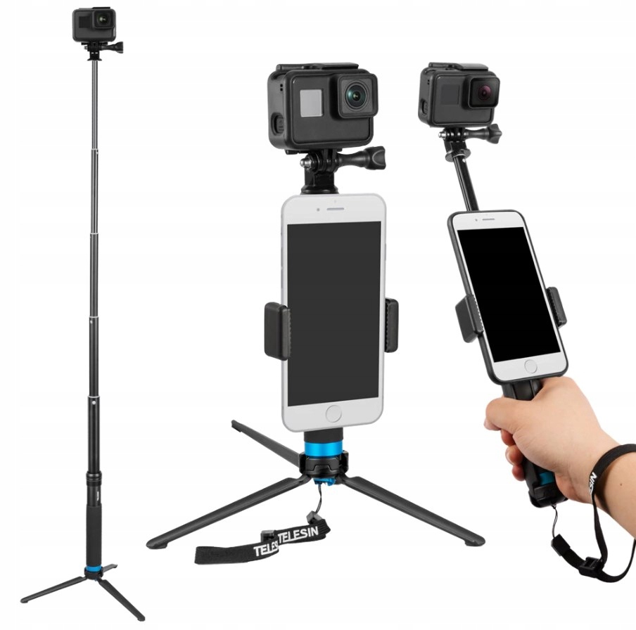 Selfie stick Telesin z aluminiowym tripodem do kamer sportowych (GP-MNP-090