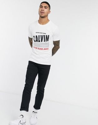 CALVIN KLEIN JEANS T-SHIRT MĘSKI BIAŁY LOGO XL APD