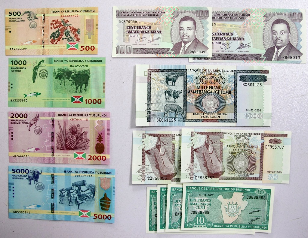 48. Burundi, zestaw 13 sztuk banknotów, mix