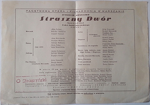 PROGRAM -STRASZNY DWÓR S.MONIUSZKO OPERA W-wa 1950