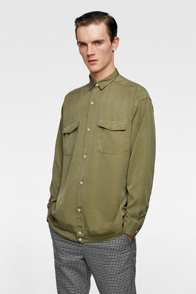 ZARA_XDU KHAKI KOSZULA OVERSIZE Z DŁUGIM RĘKAWEM_M