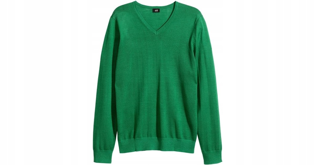 Sweter merino h&m XL zielony wełna merynosów