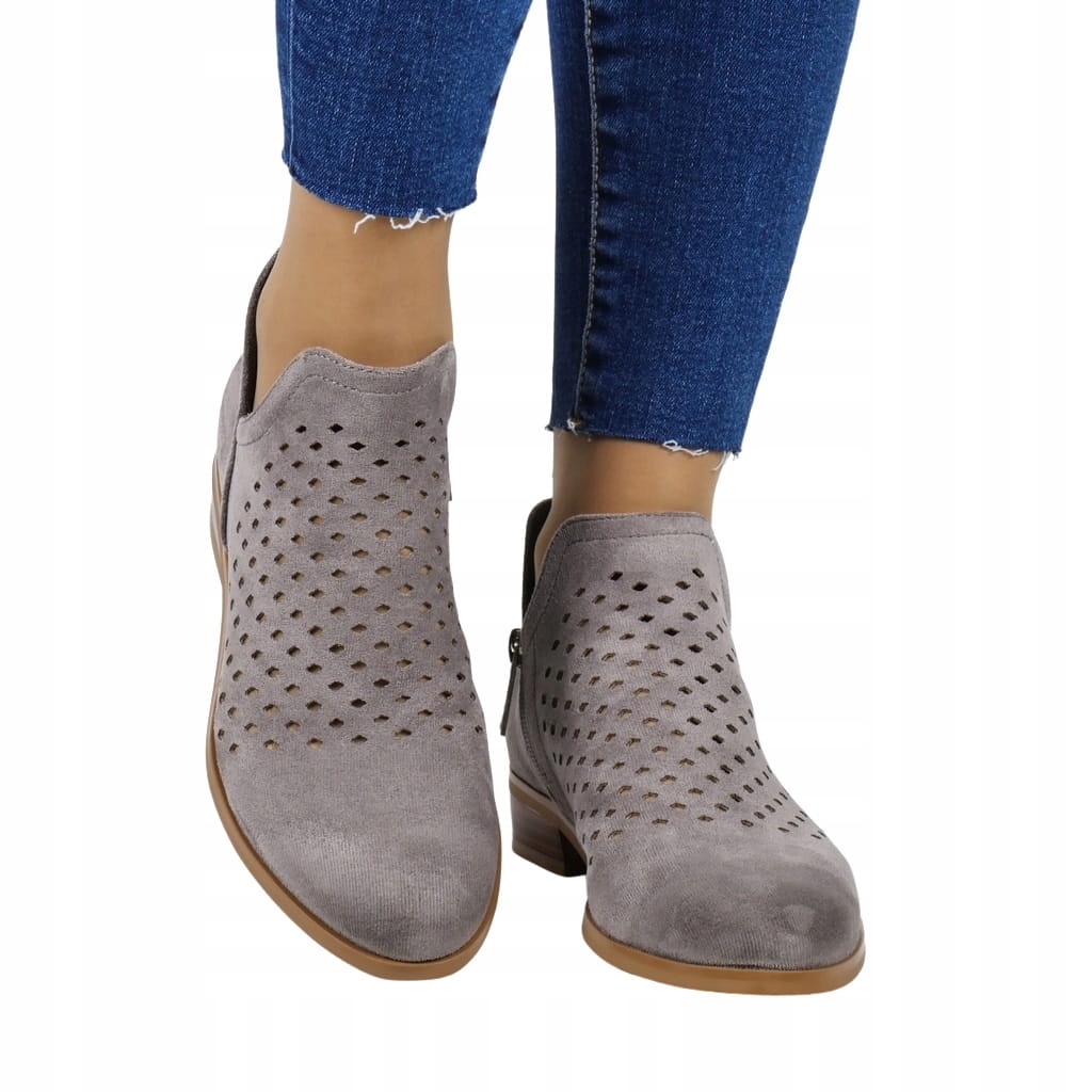 DAMSKIE BOTKI AŻUROWE VINCEZA 58240 SZARE WYGODNE PRZED KOSTKĘ