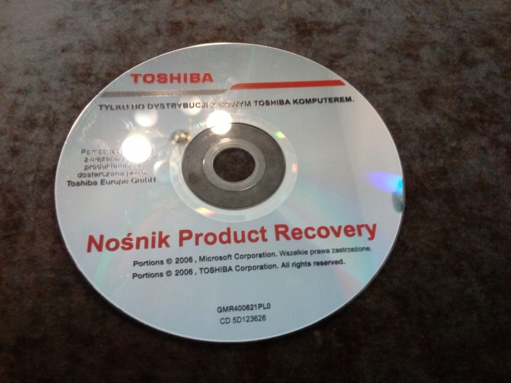 Płyta recovery Toshiba A110 Win XP Home 32bit