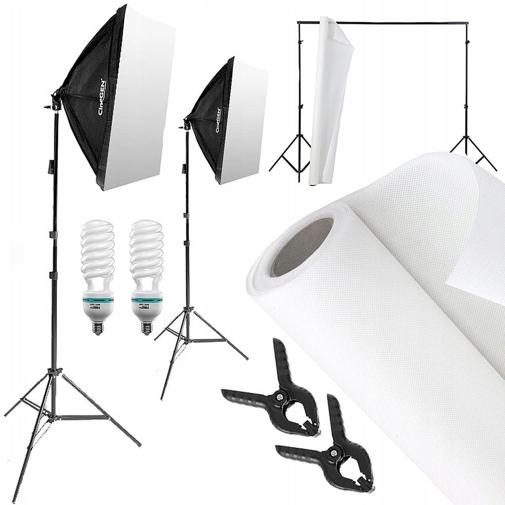 Zestaw z tłem BaseXStudio 2x softbox 50x50 cm 85W