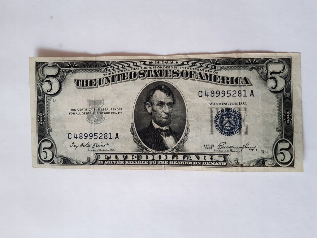 5 $ 1953 USA SILVER CERTYFICAT