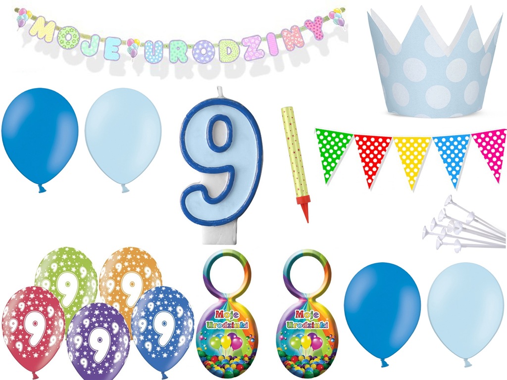 ZESTAW dekoracji na 9 dziewiąte Urodziny Balony