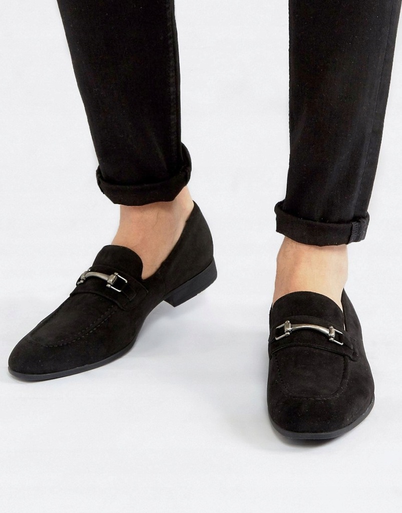 03CD11 BUTY MĘSKIE MOKASYNY CZARNE KLAMRA 46