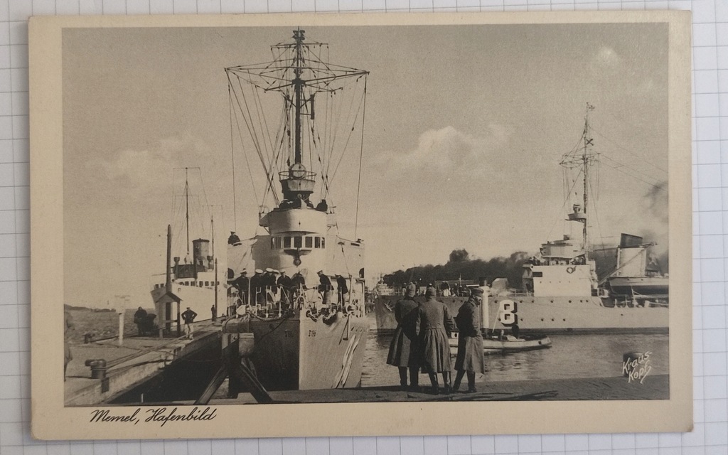 Pocztówka Memel port statki Niemcy II Wojna Kłajpeda
