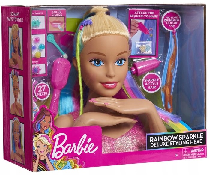 Barbie Głowa do Czesania Tęczowe Włosy Rainbow XXL