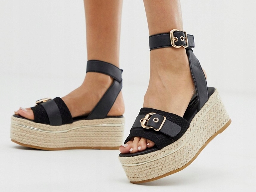 River Island Czarne Sandały Espadryle Platforma 41