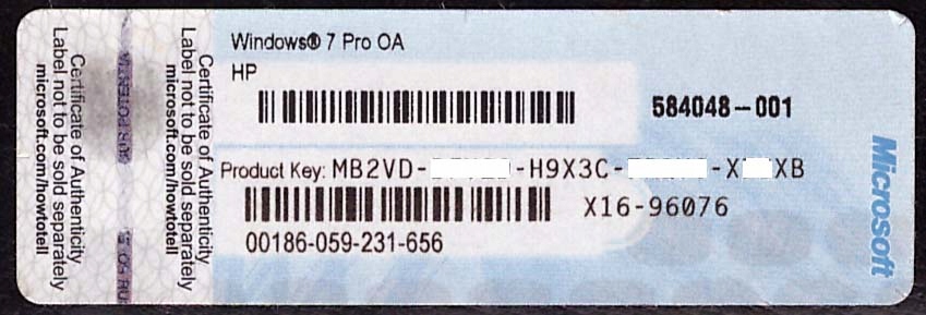 MS Windows 7 Professional 32-64 bit COA HP