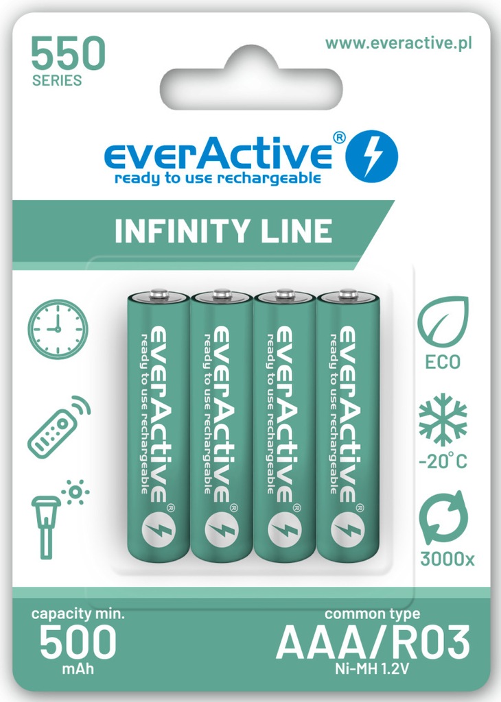 Akumulatorki everActive INFINITY LINE R03 AAA Ni-MH 550 mAh 3000 cykl 4 szt