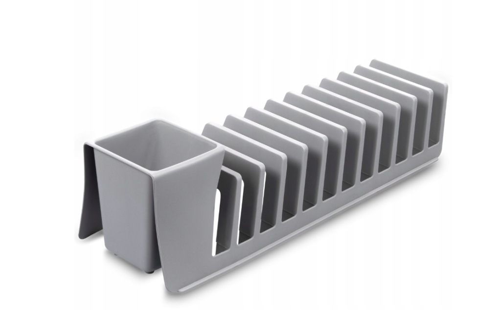 Ociekacz (suszarka) na sztućce oraz 12 talerzy szary