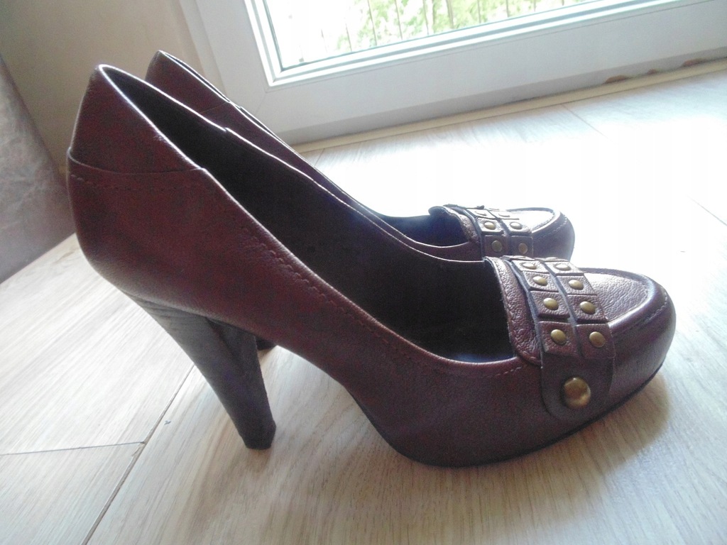 *NINE WEST* Słupek, skóra, brązowe - R. 37