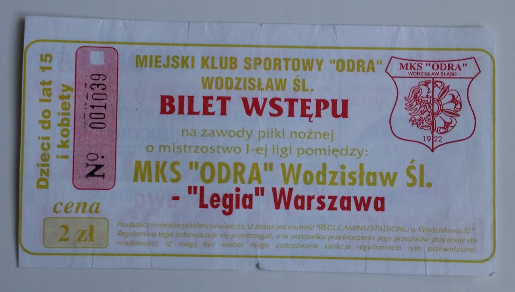 Bilet Odra Wodzisław - Legia Warszawa