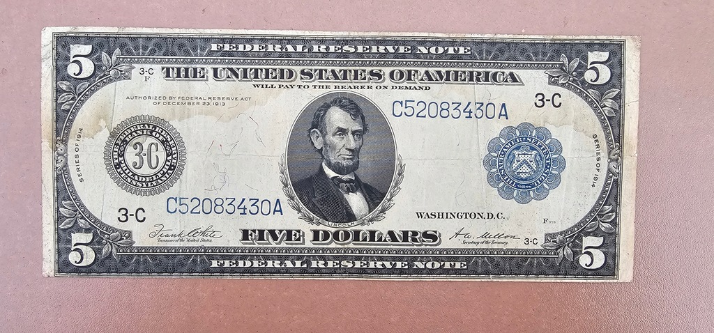 5 dolarów 1914 Large Size Federal Reserve Notes C- Philadelphia