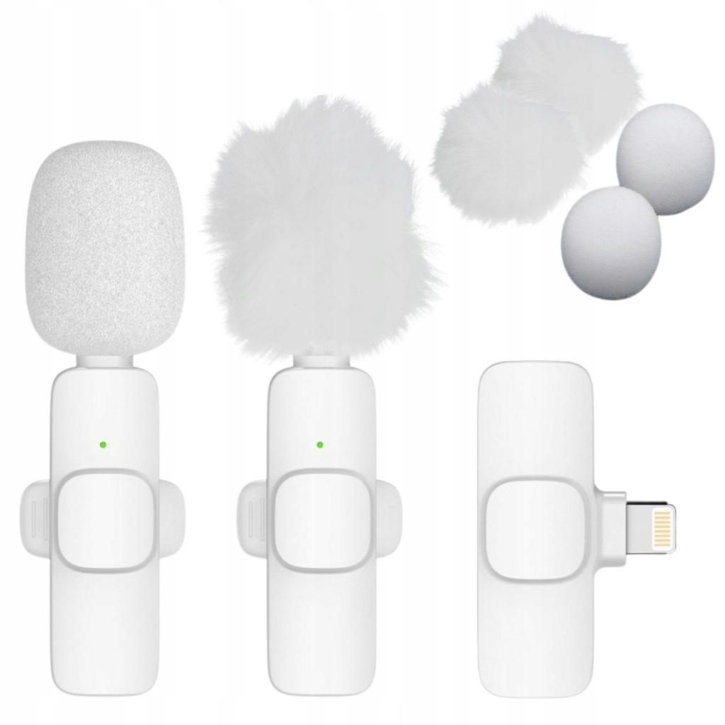 Mikrofon krawatowy bezprzewodowy do telefonu Lightning zestaw 2 szt futerko