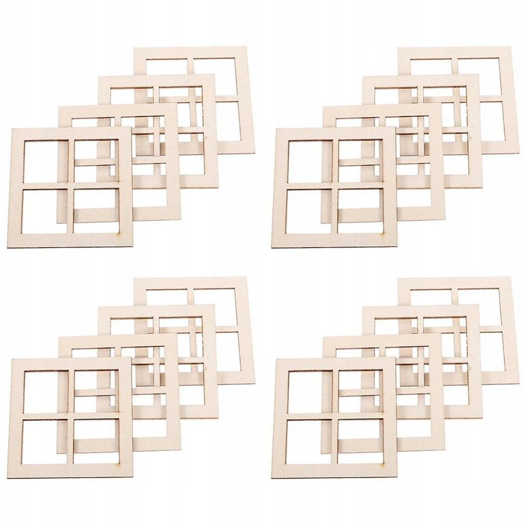 Ramy okienne drewniane 16 szt. miniaturowe do domku dla lalek-wood color
